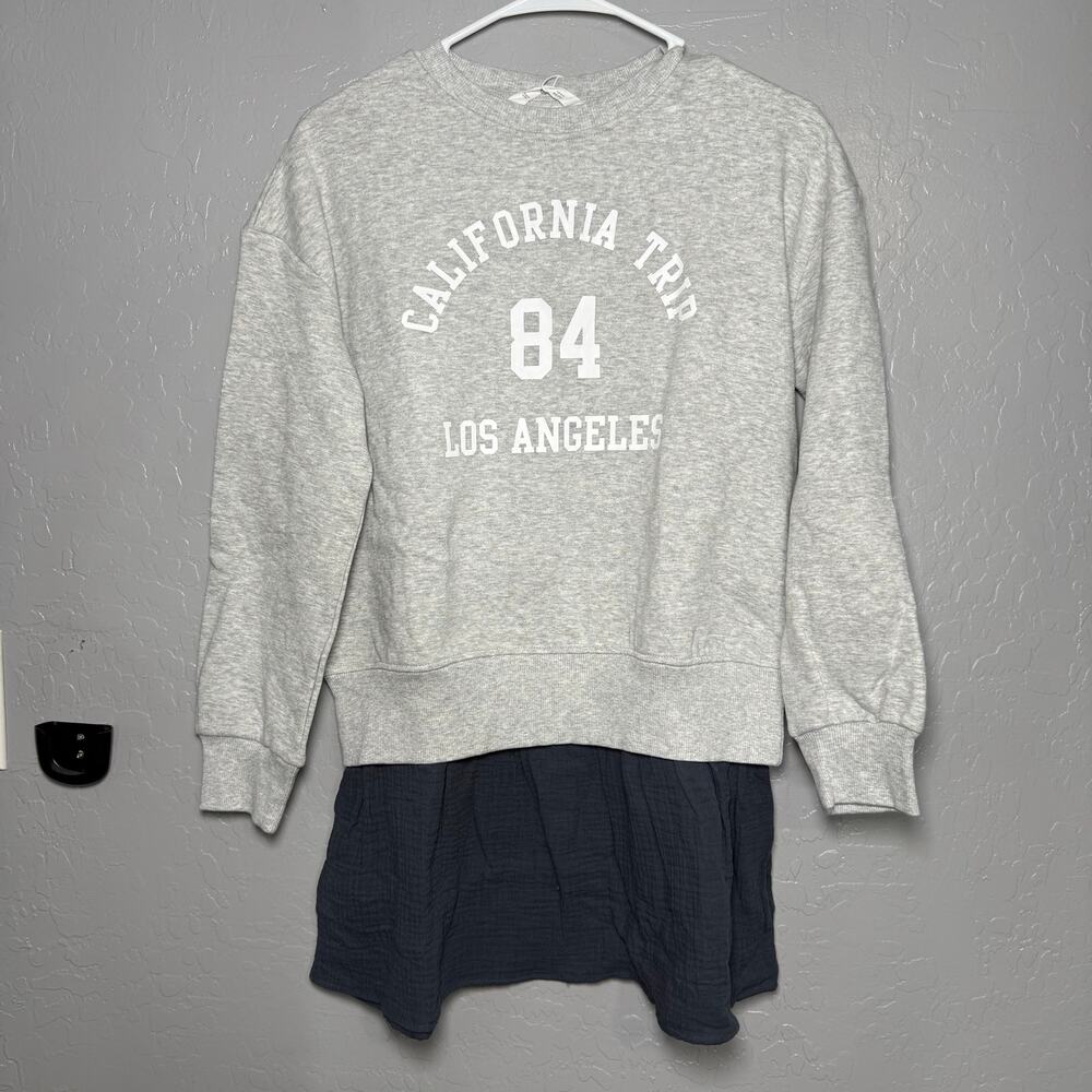 Mango Kids' Cotton California Graphic Sweatshirt Dress, Pastel Grey 11/12